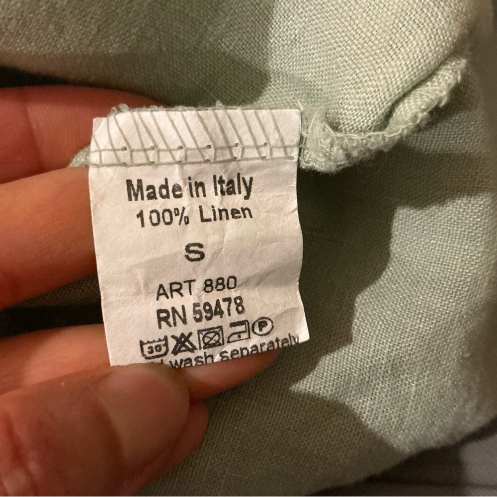 Terzo Millennio Italy 100% Linen Top Womens S Sage Green Short Sleeve Relax Boho - Picture 10 of 13